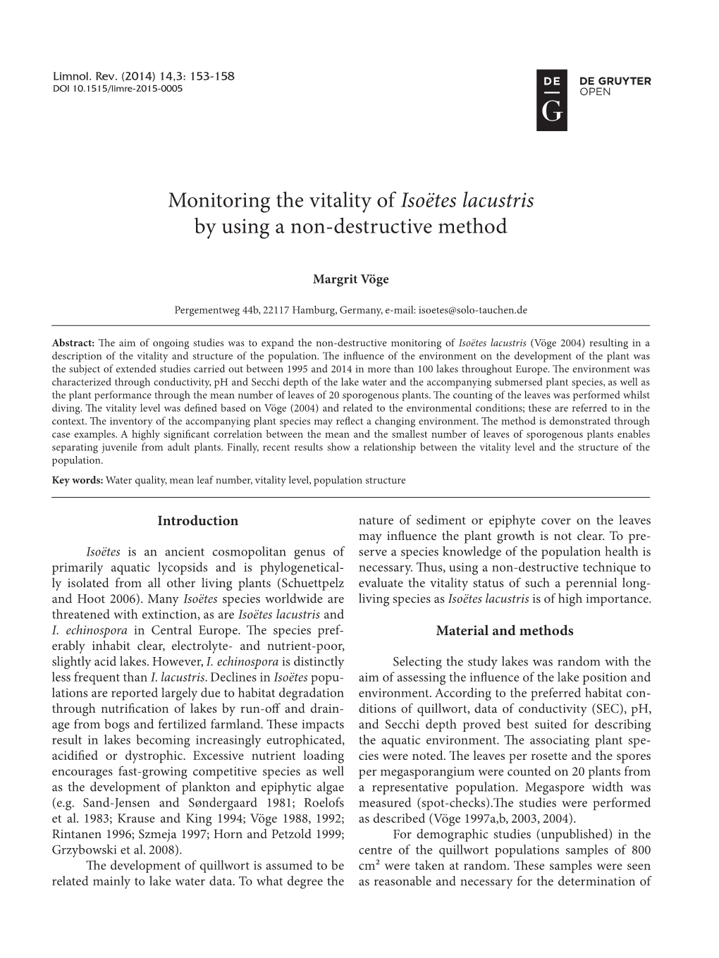 Isoëtes Lacustris by Using a Non-Destructive Method 153 DOI 10.1515/Limre-2015-0005