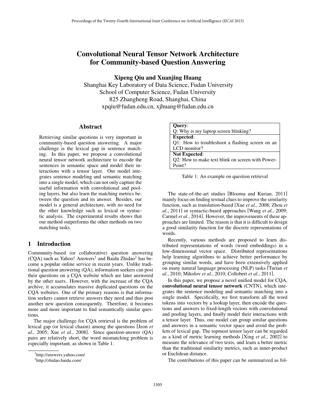 Convolutional Neural Tensor Network Architecture for Community-Based Question Answering