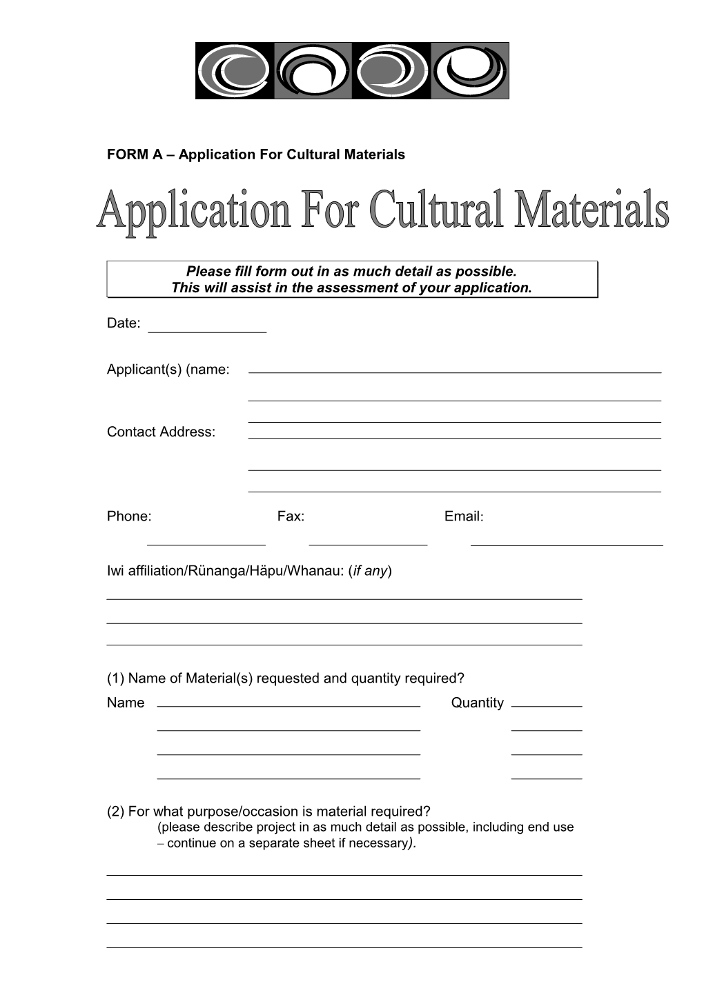 FORM a Application for Cultural Materials