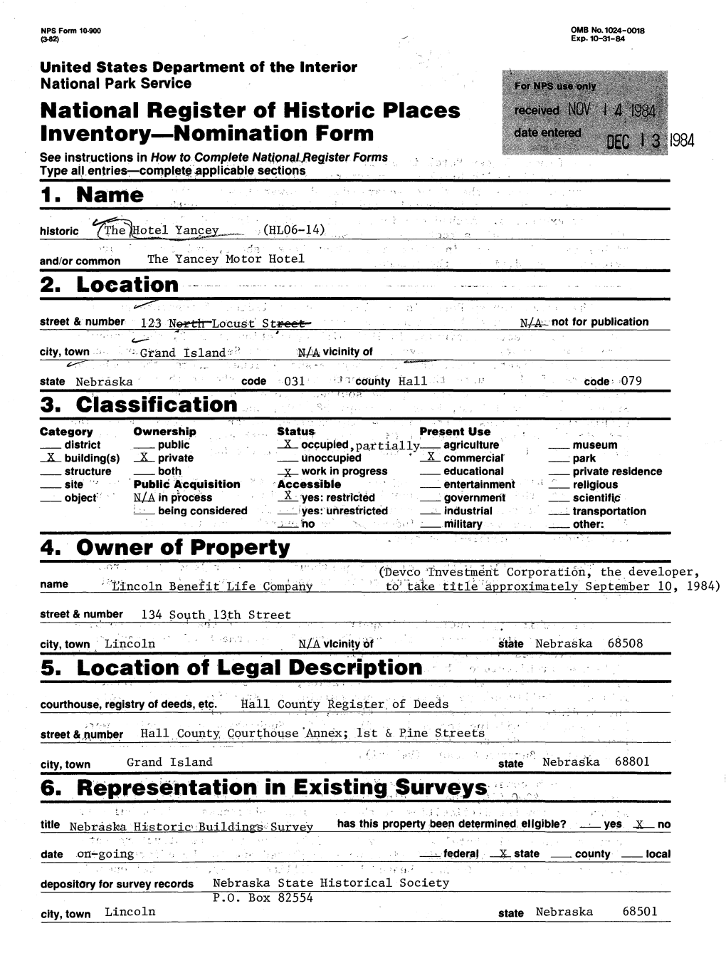 National Register of Historic Places Inventory Nomination Form See Instructions in How to Complete National Blister Forms