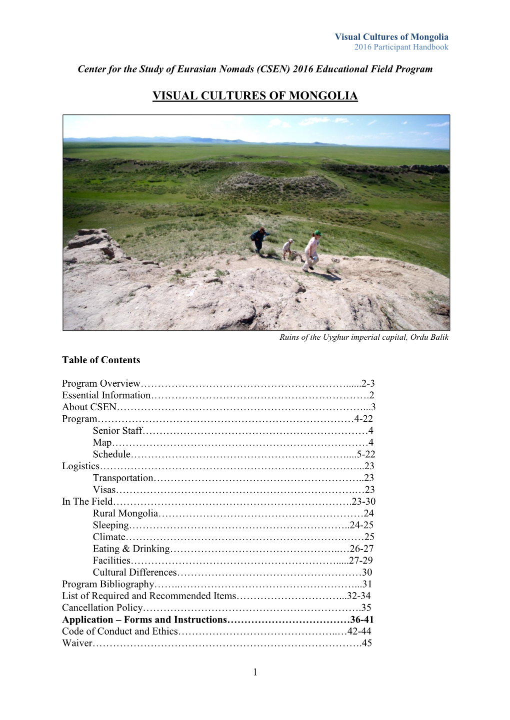 Visual Cultures of Mongolia 2016 Participant Handbook