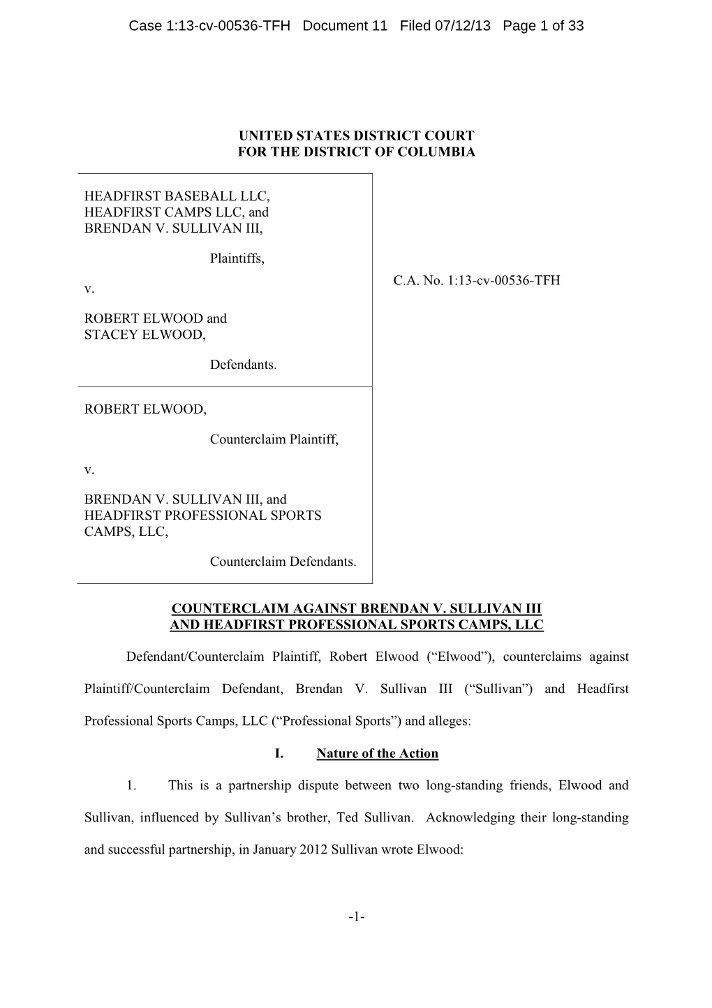 Case 1:13-Cv-00536-TFH Document 11 Filed 07/12/13 Page 1 of 33