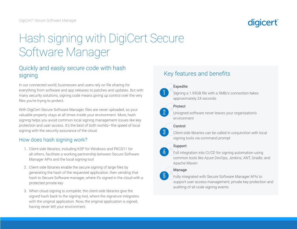 Hash Signing with Digicert Secure Software Manager