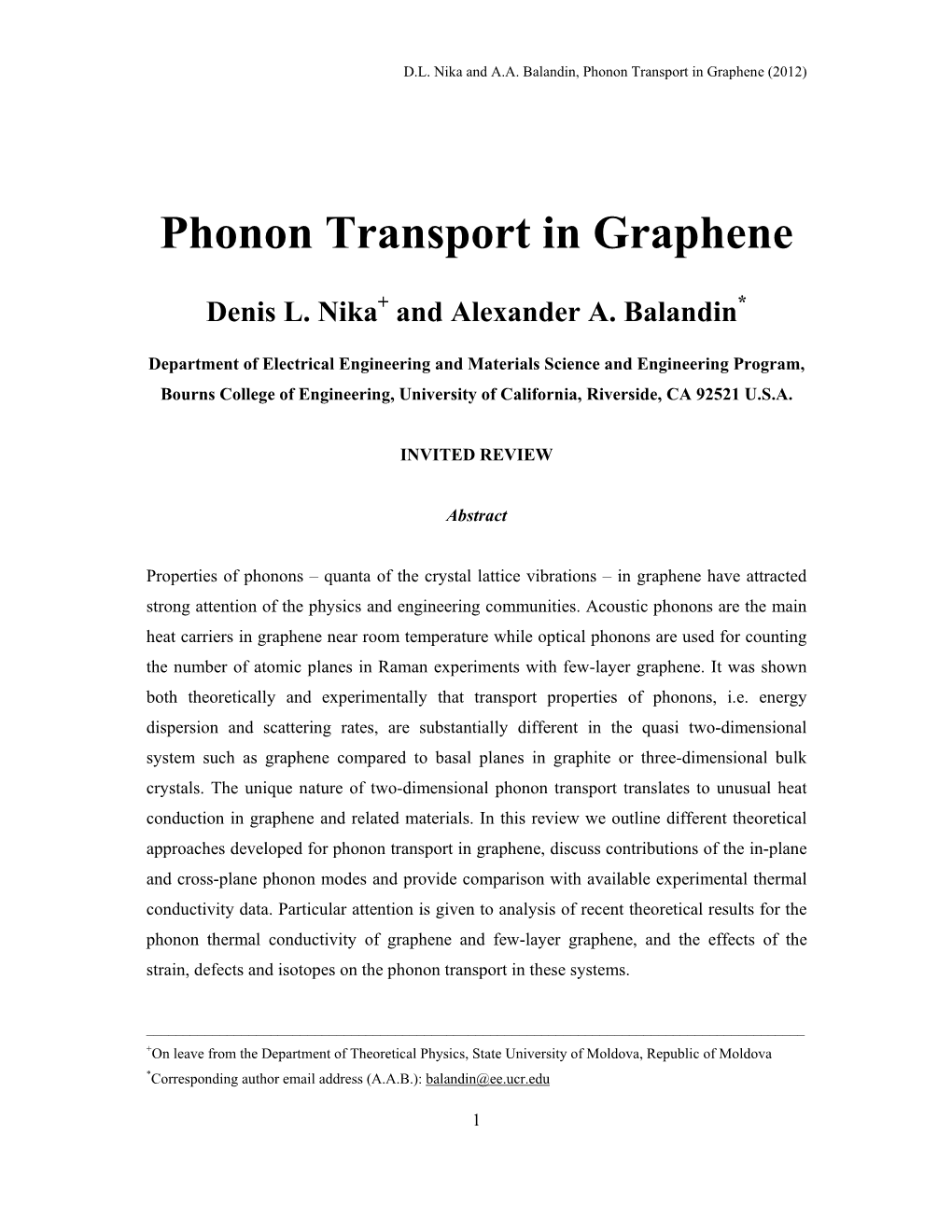 Phonon Transport in Graphene (2012)