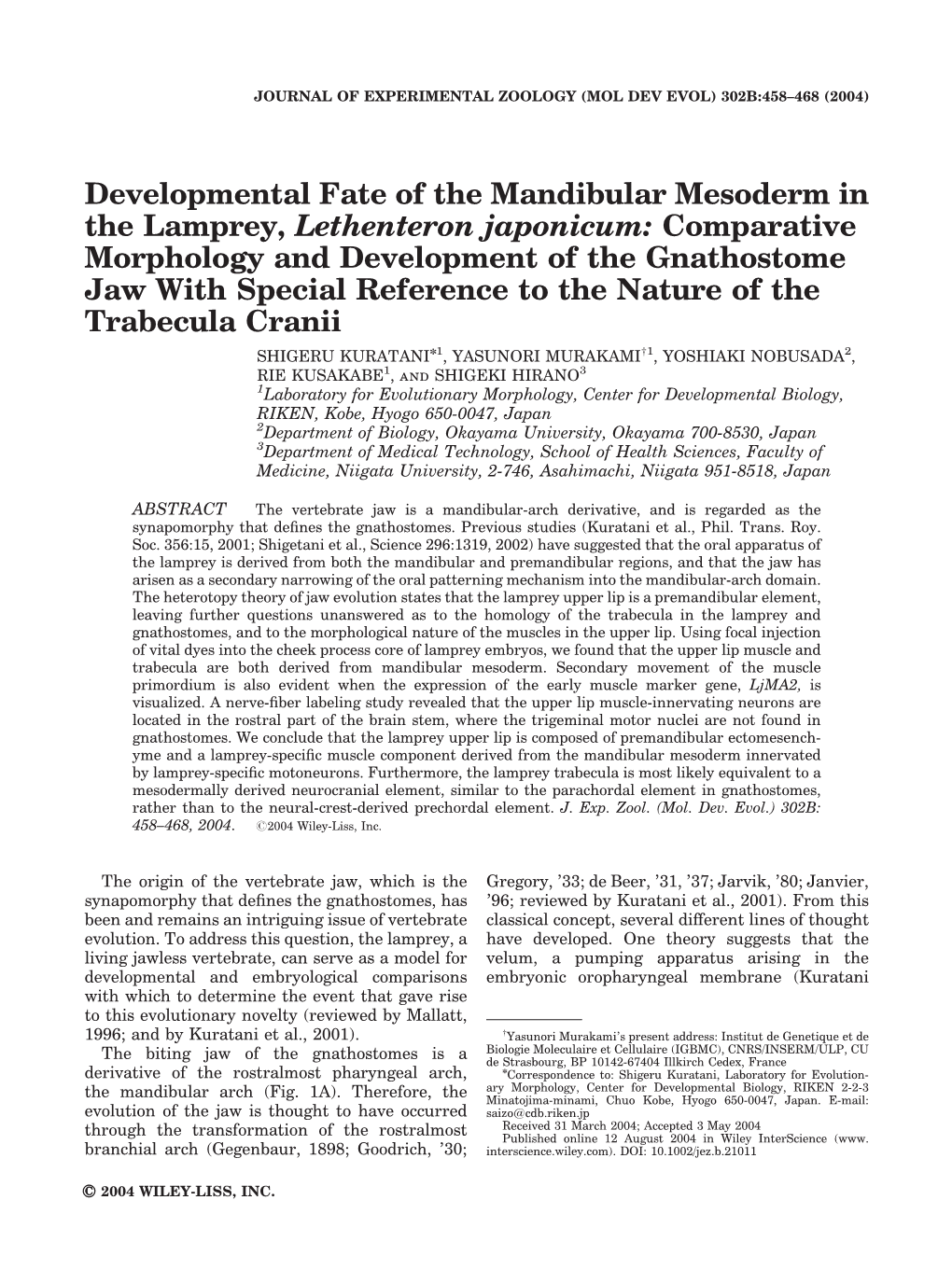 Developmental Fate of the Mandibular Mesoderm in the Lamprey