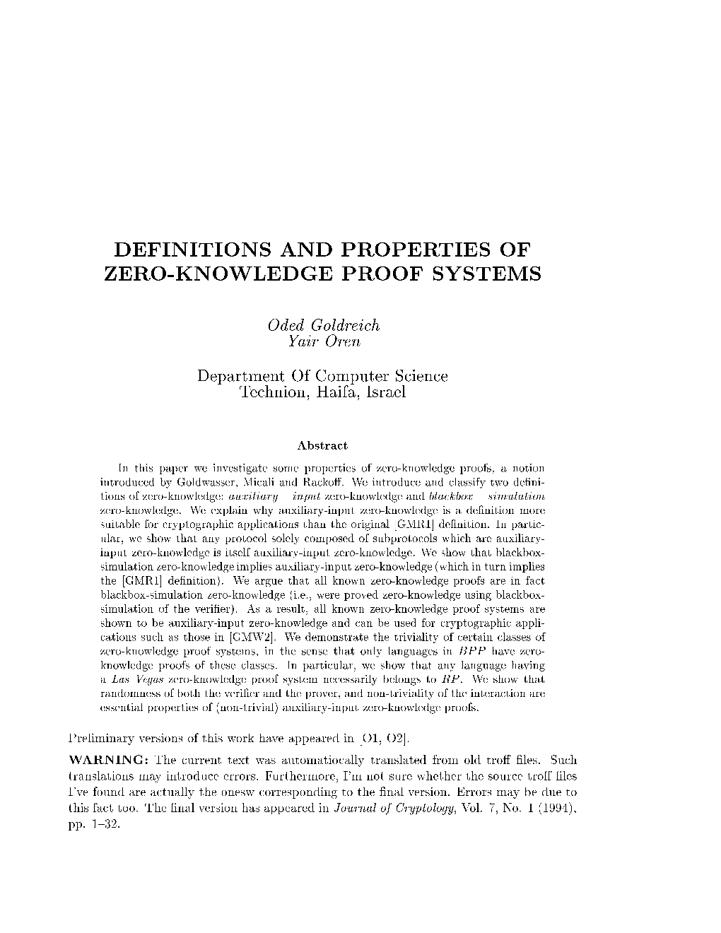 Definitions and Properties of Zero-Knowledge Proof