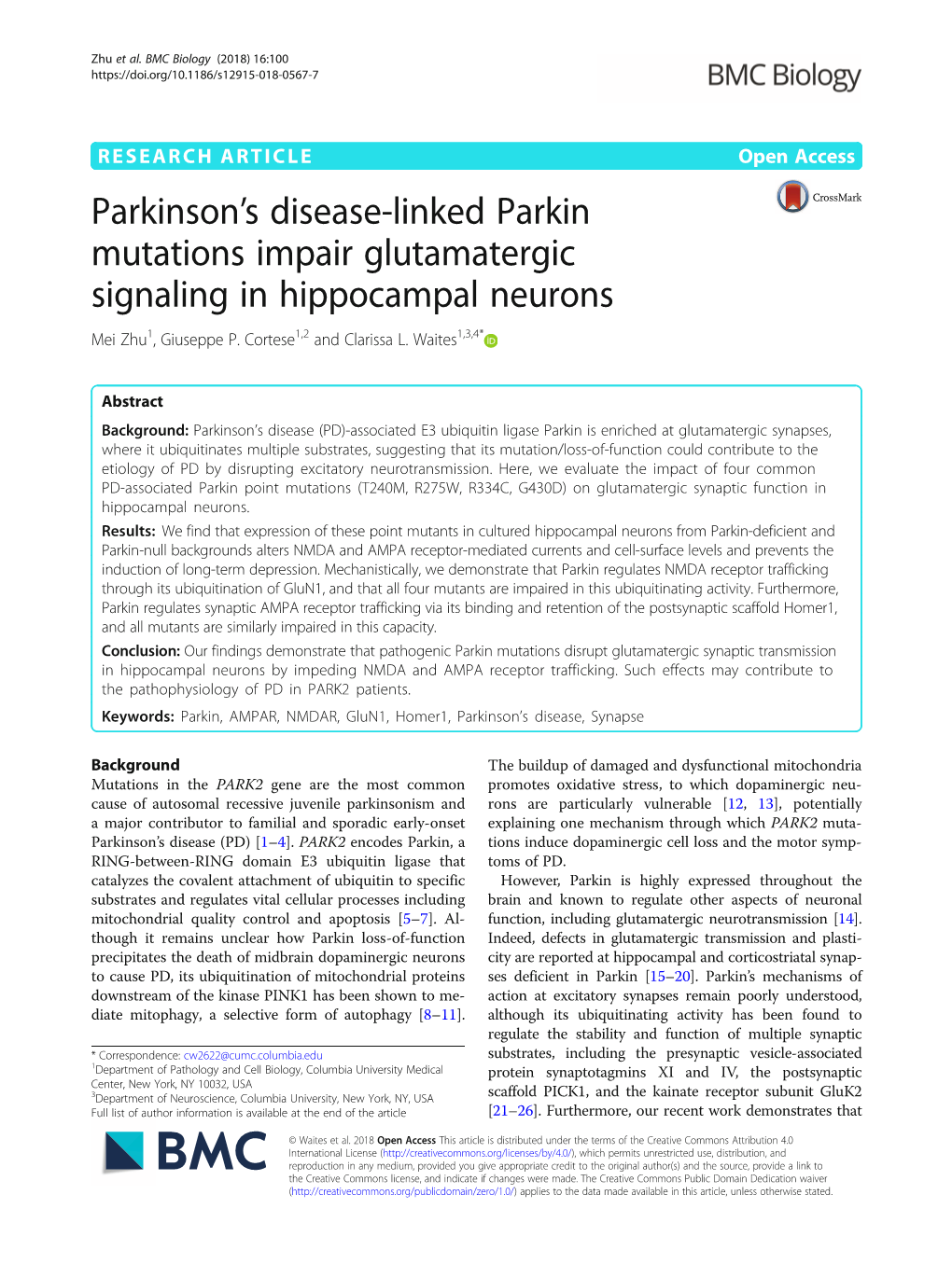 Parkinson's Disease-Linked Parkin Mutations Impair Glutamatergic
