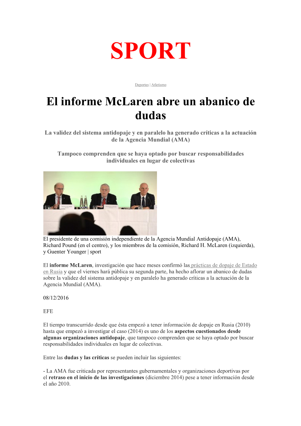 El Informe Mclaren Abre Un Abanico De Dudas