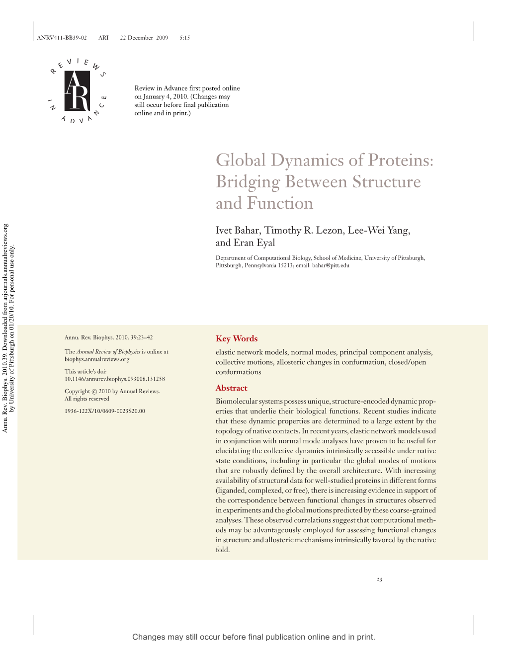 Global Dynamics of Proteins: Bridging Between Structure and Function