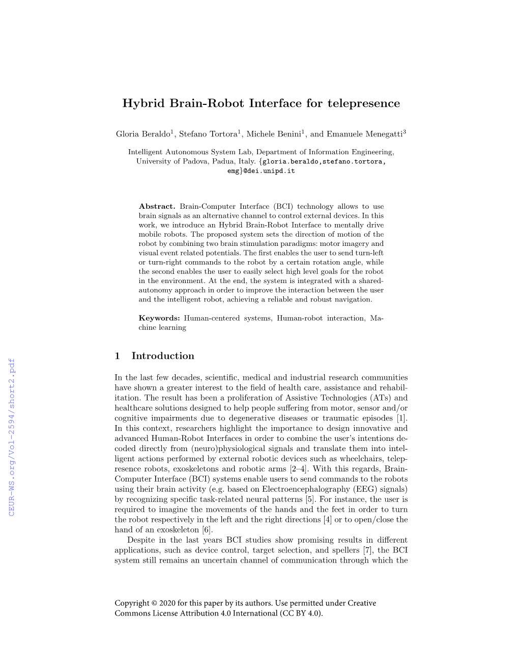 Hybrid Brain-Robot Interface for Telepresence