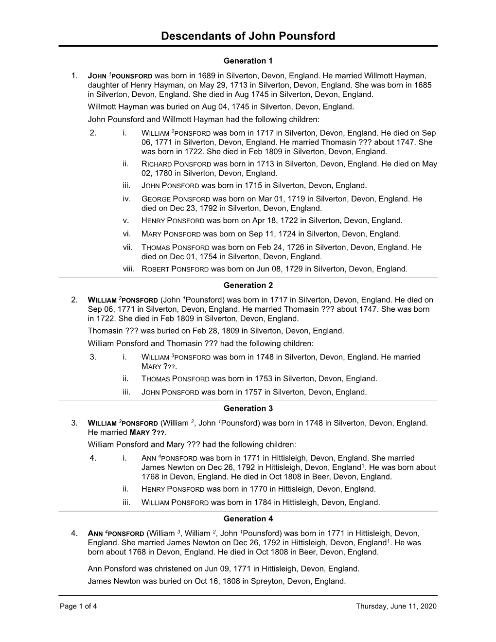 Descendants of John Pounsford