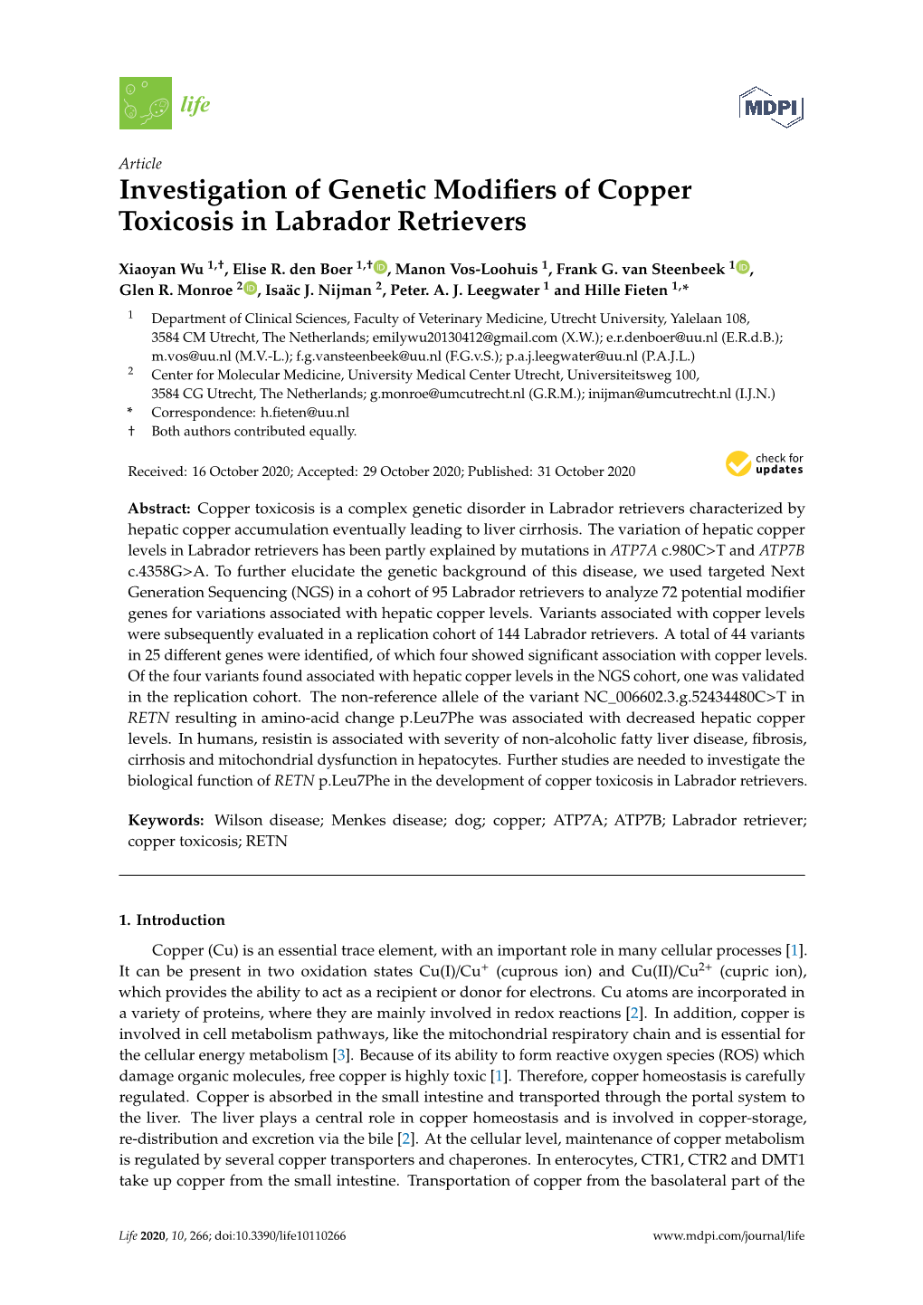 Investigation of Genetic Modifiers of Copper Toxicosis in Labrador