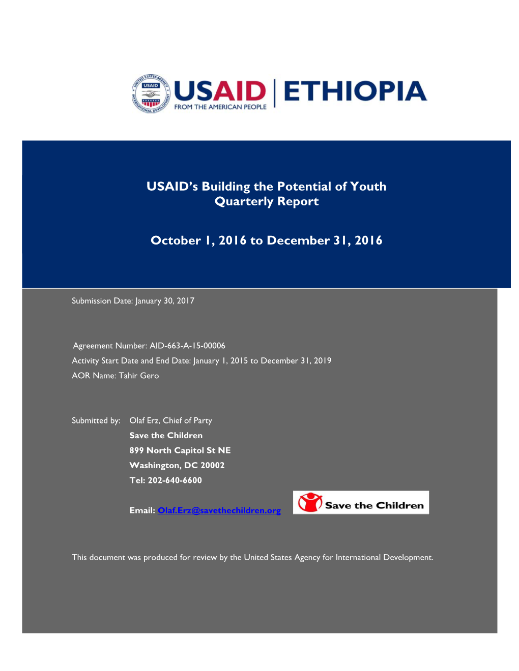 USAID's Building the Potential of Youth Quarterly Report October 1