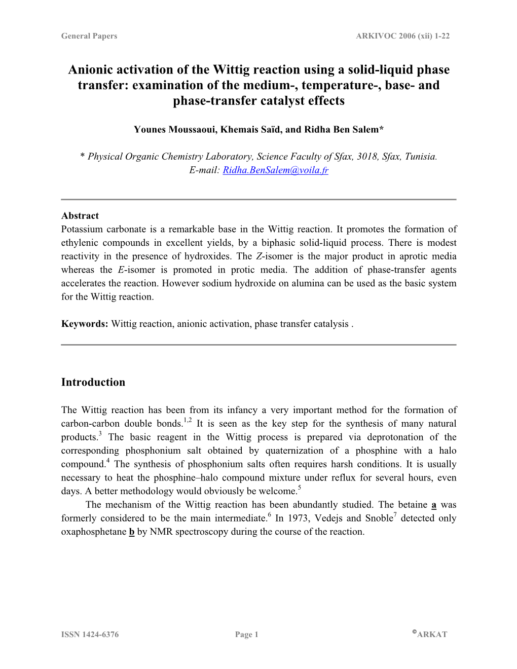 Anionic Activation of the Wittig Reaction Using a Solid-Liquid Phase Transfer: Examination of the Medium-, Temperature-, Base- and Phase-Transfer Catalyst Effects