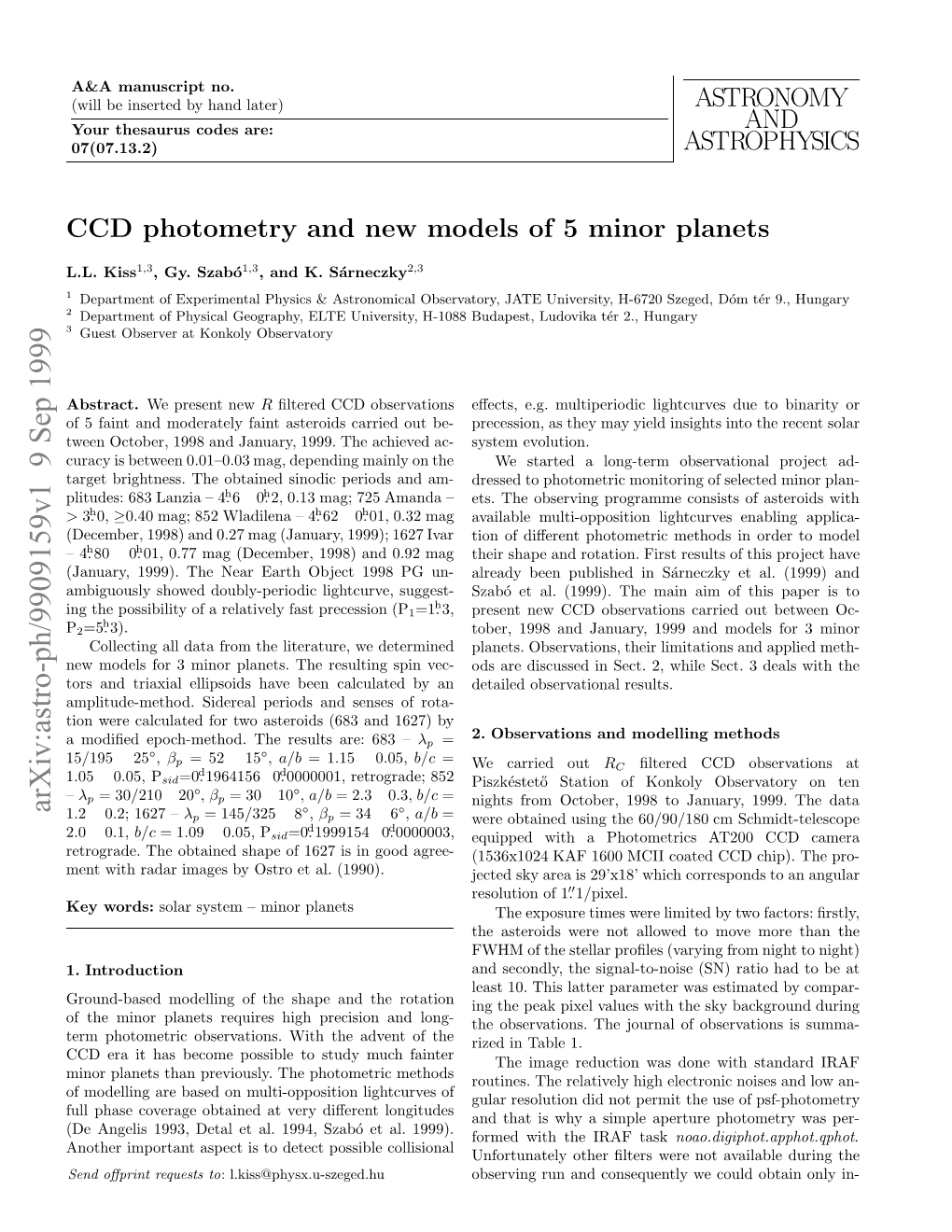 CCD Photometry and New Models of 5 Minor Planets