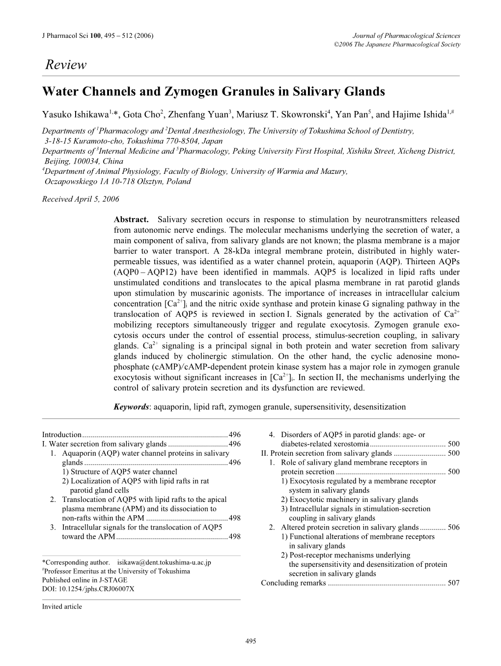 Water Channels and Zymogen Granules in Salivary Glands