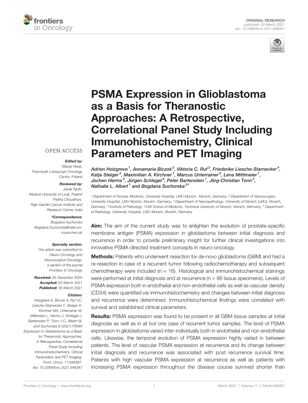 PSMA Expression in Glioblastoma As a Basis for Theranostic Approaches