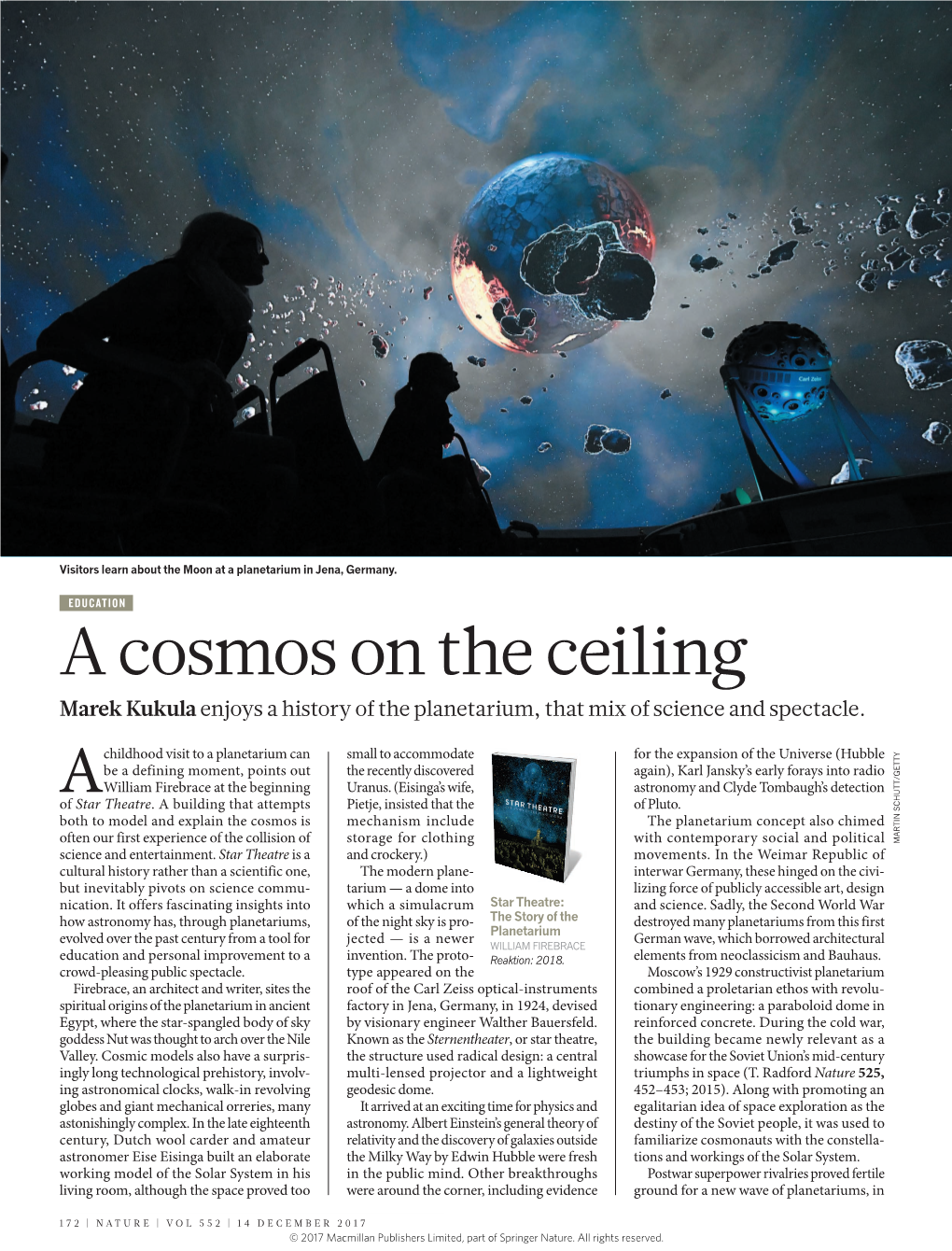 A Cosmos on the Ceiling Marek Kukula Enjoys a History of the Planetarium, That Mix of Science and Spectacle