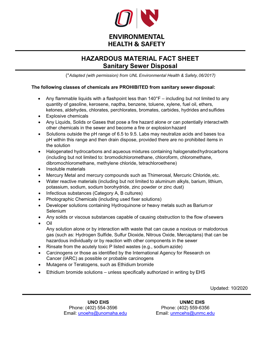 HAZARDOUS MATERIAL FACT SHEET Sanitary Sewer Disposal