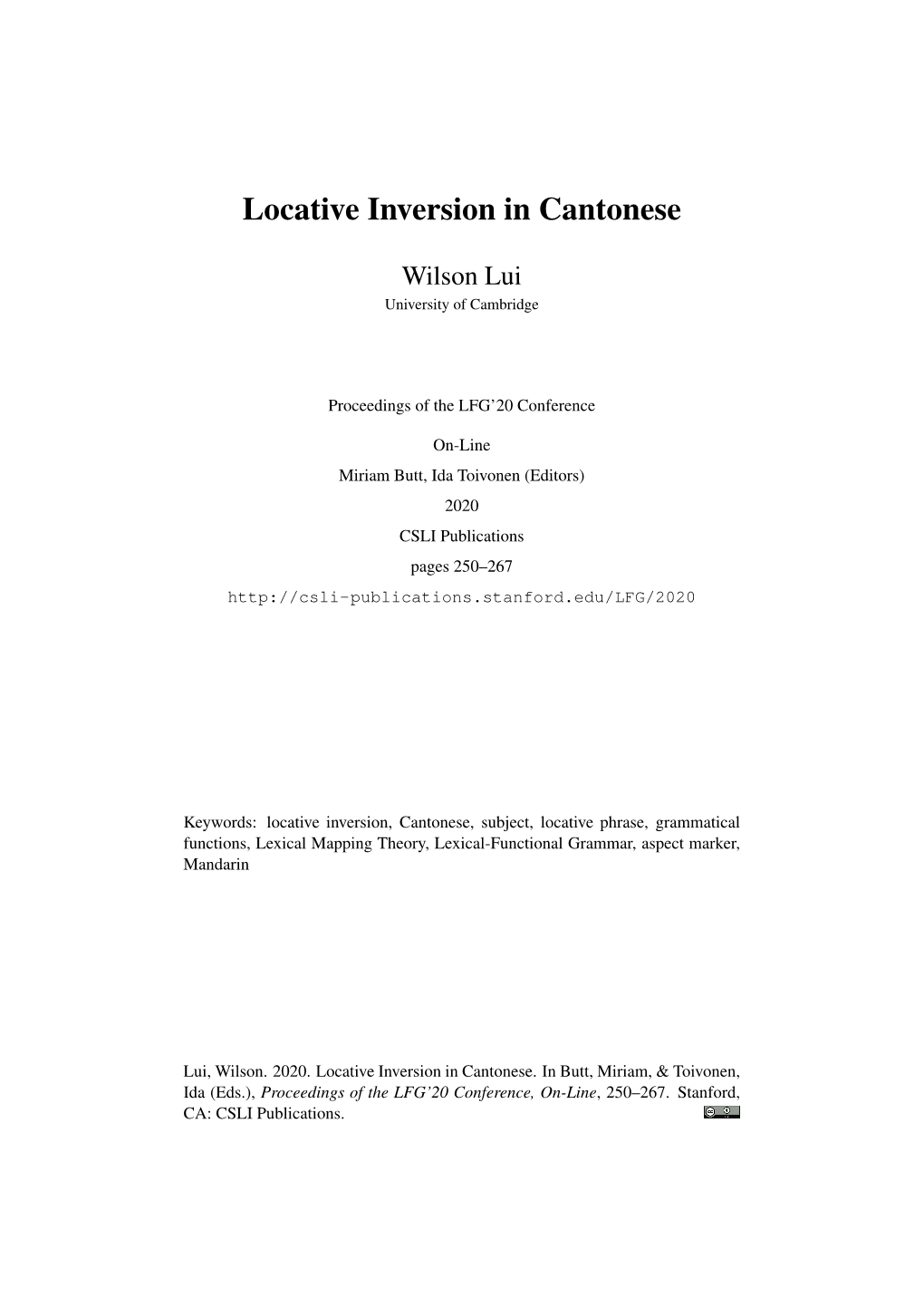 Locative Inversion in Cantonese