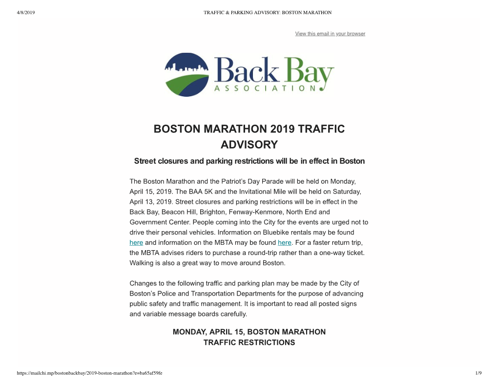 Traffic & Parking Advisory: Boston Marathon