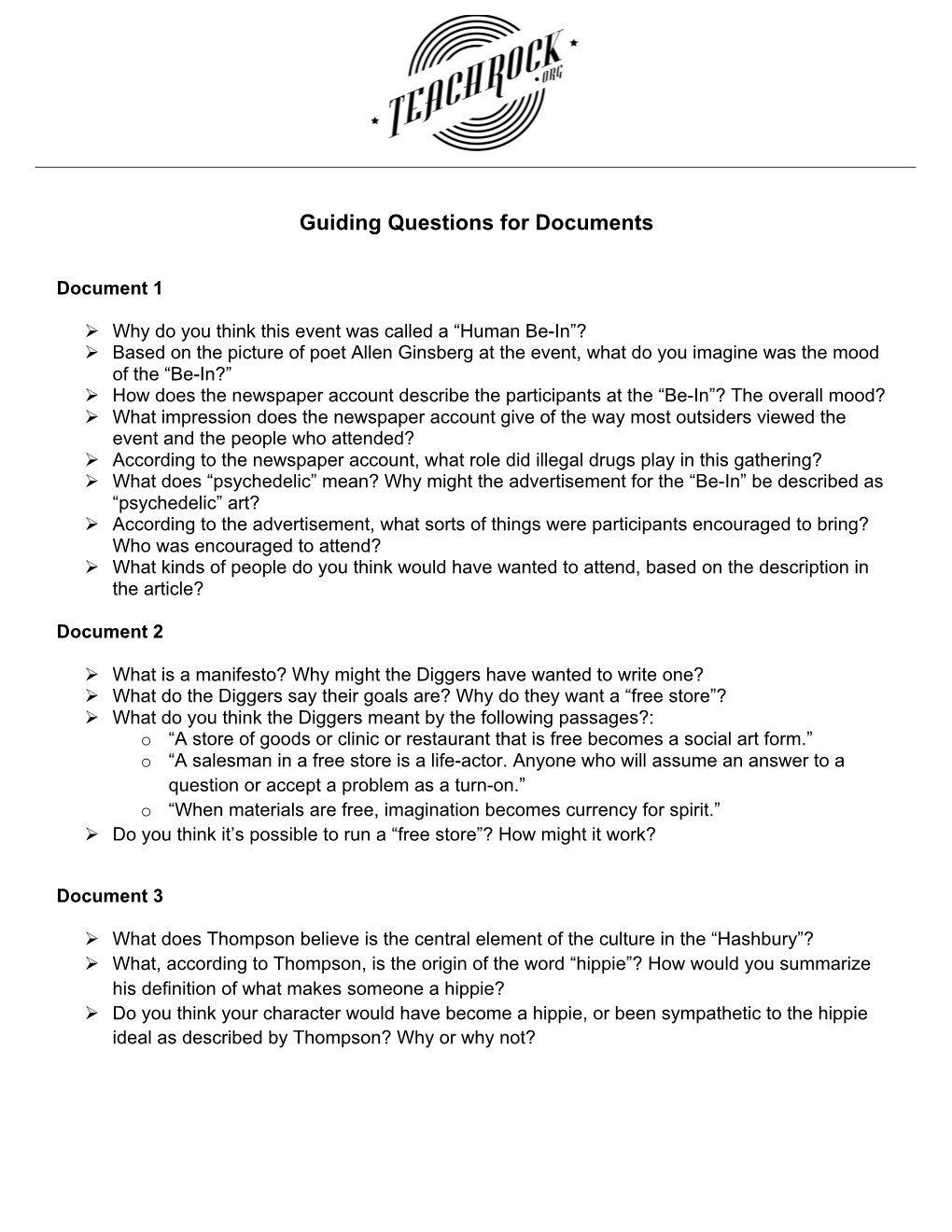 Guiding Questions for Documents