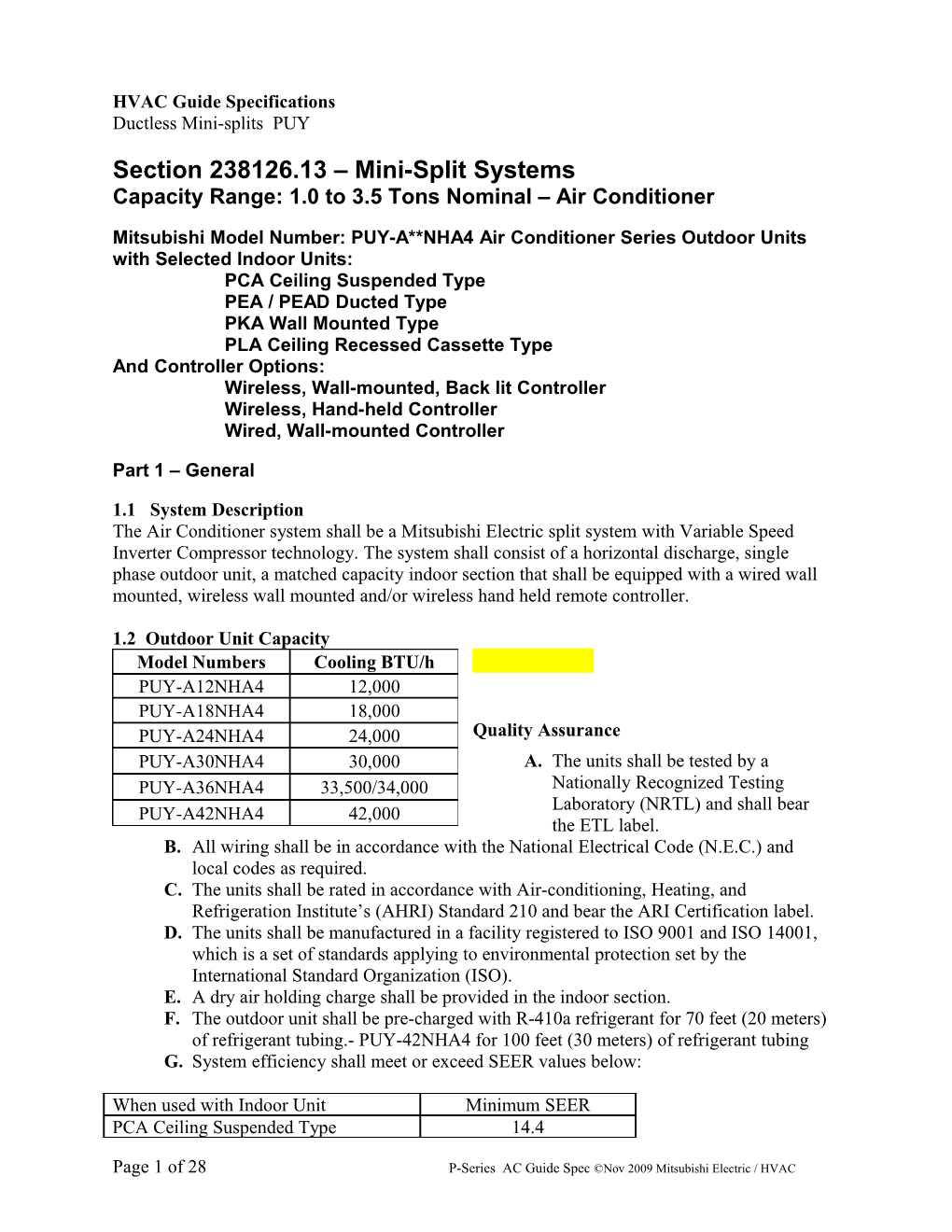 HVAC Guide Specifications