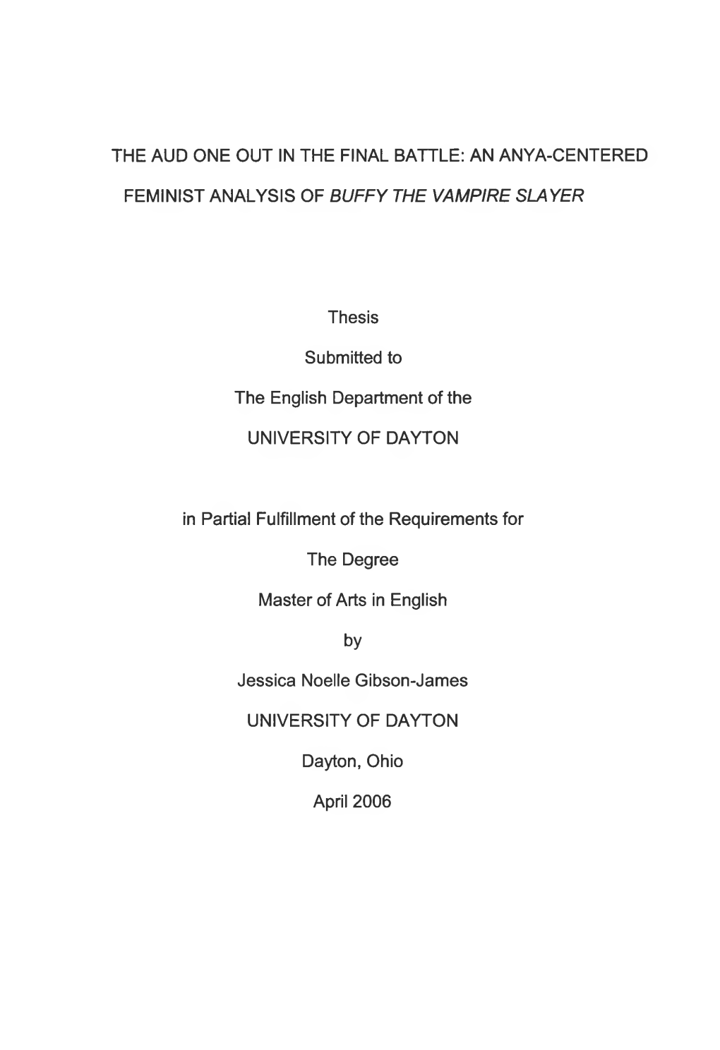 An Anya-Centered Feminist Analysis of Buffy the Vampire Slayer