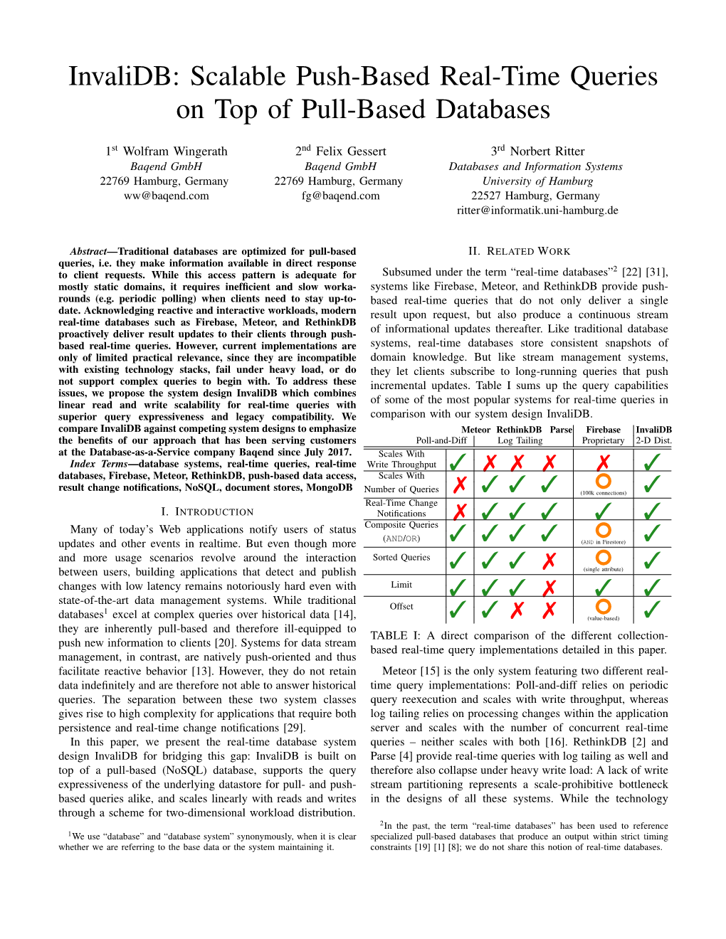 Invalidb: Scalable Push-Based Real-Time Queries on Top of Pull-Based Databases