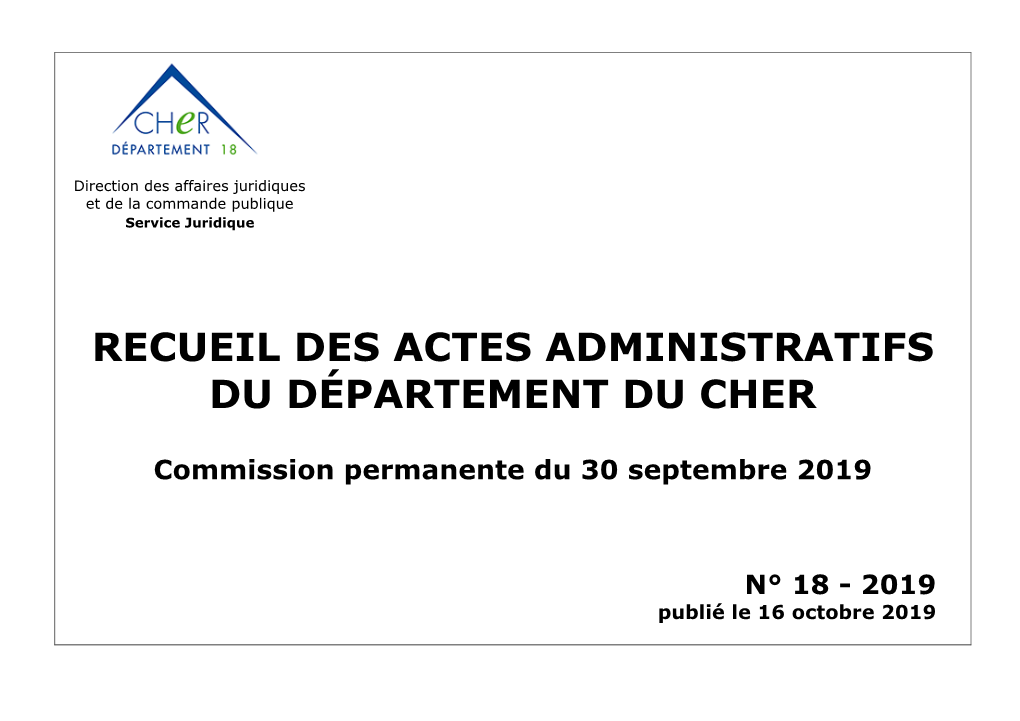 Recueil Des Actes Administratifs Du Département Du Cher