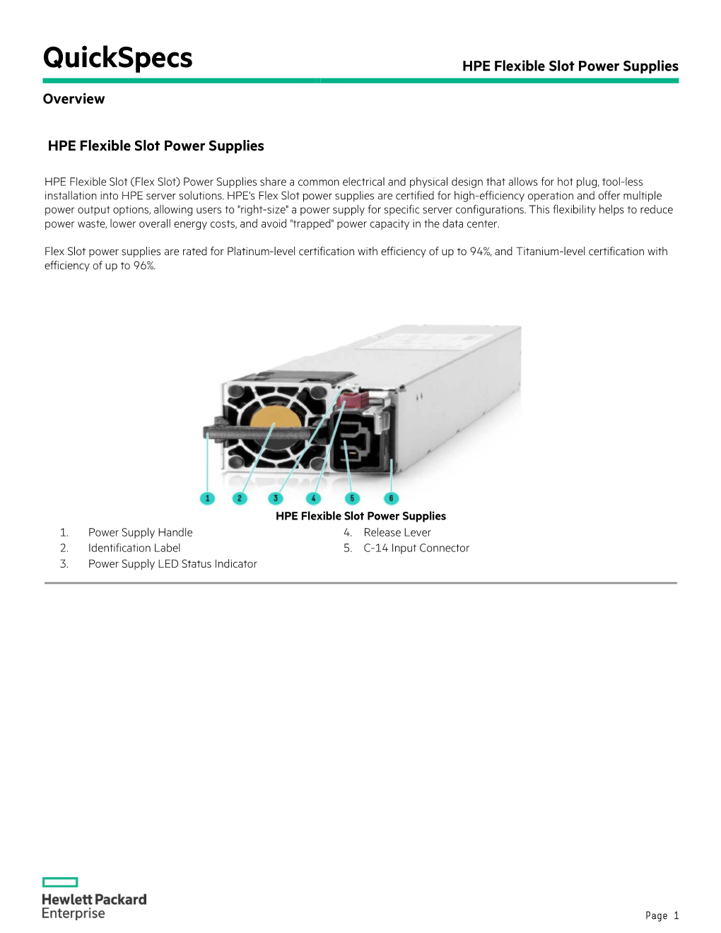 Quickspecs HPE Flexible Slot Power Supplies Overview