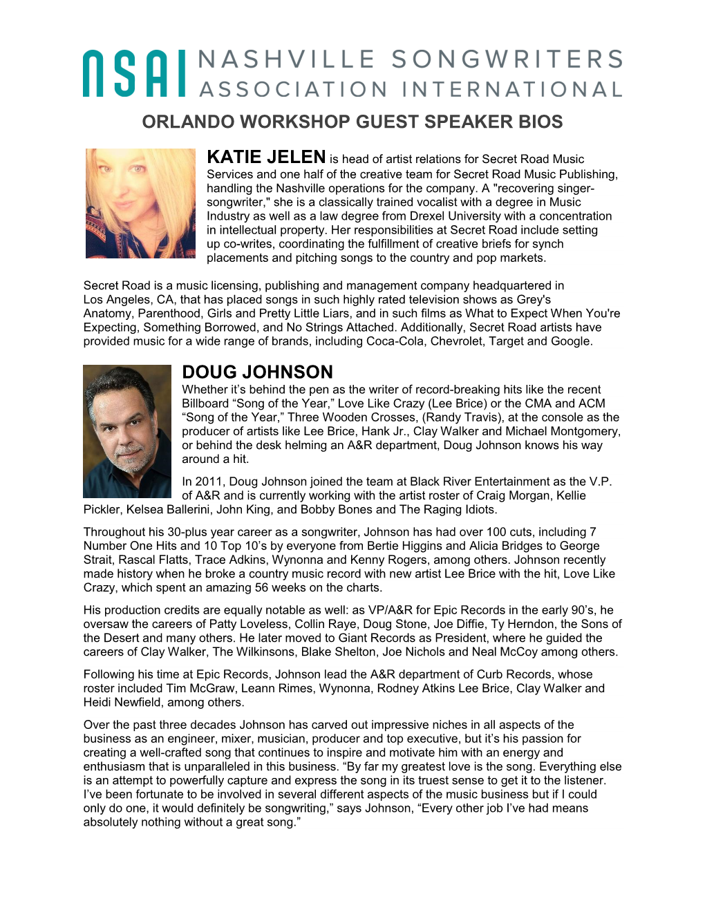 Orlando Workshop Guest Speaker Bios Doug Johnson