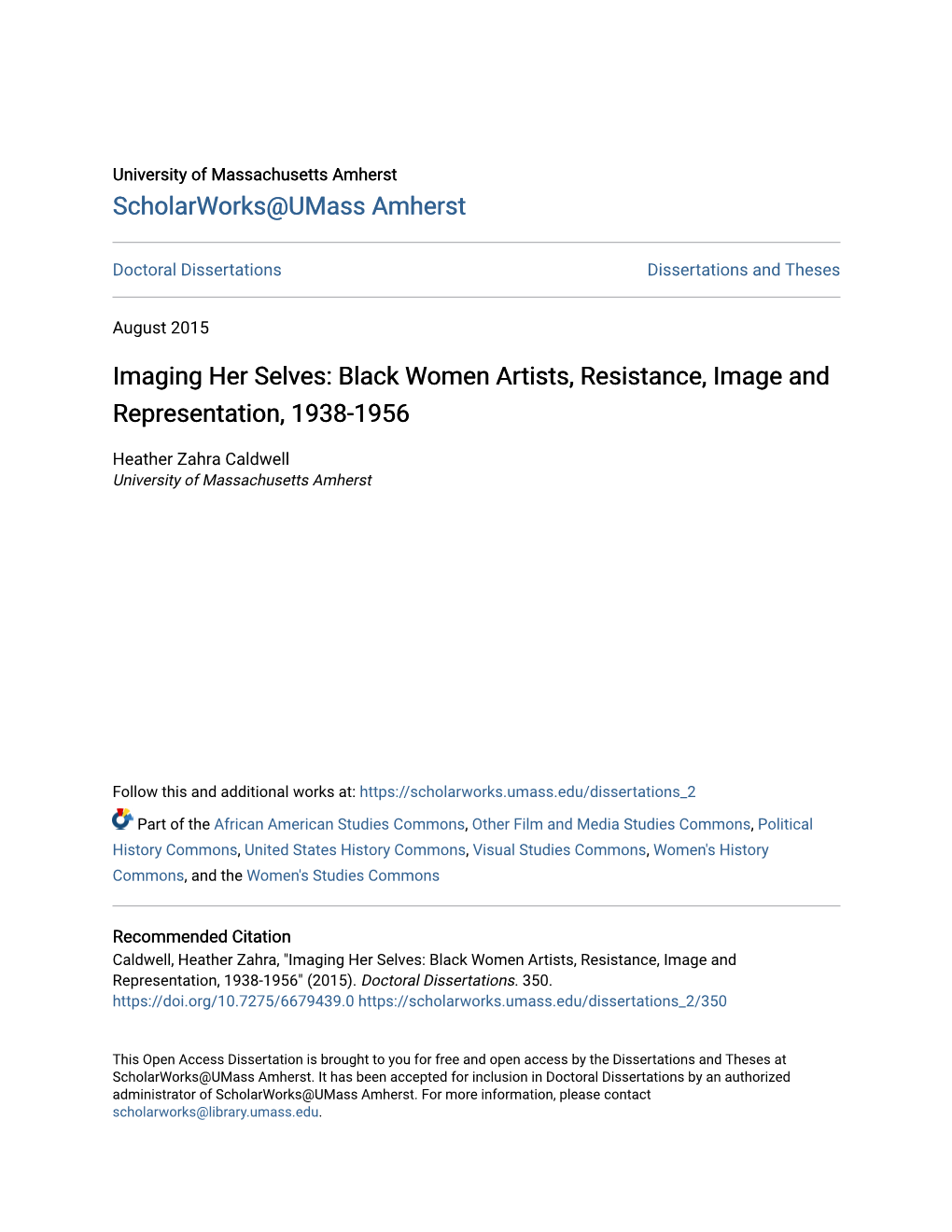 Black Women Artists, Resistance, Image and Representation, 1938-1956