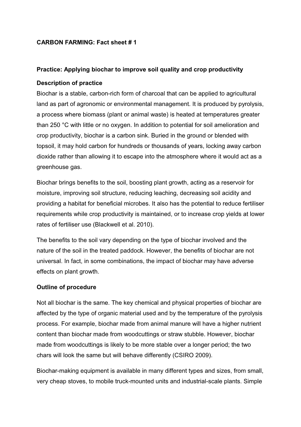 CARBON FARMING: Fact Sheet # 1