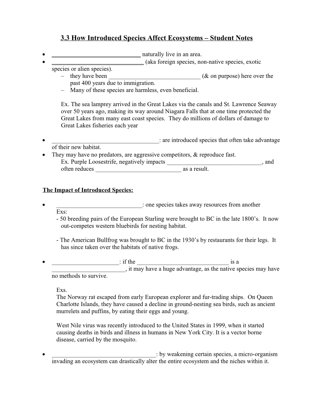 3.3 How Introduced Species Affect Ecosystems Student Notes