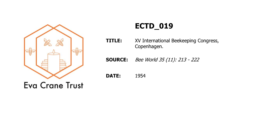 XV International Beekeeping Congress, Copenhagen