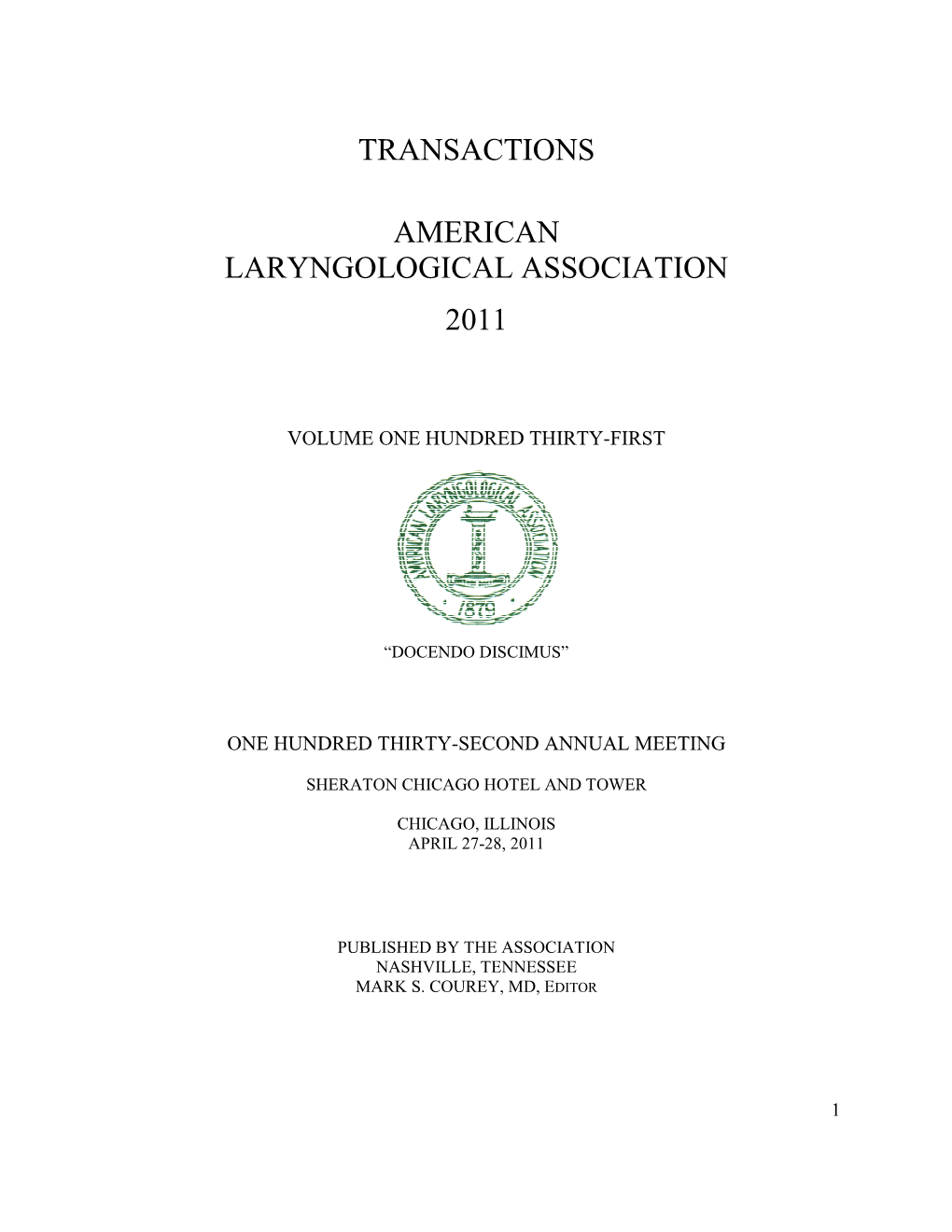 Transactions American Laryngological Association 2011