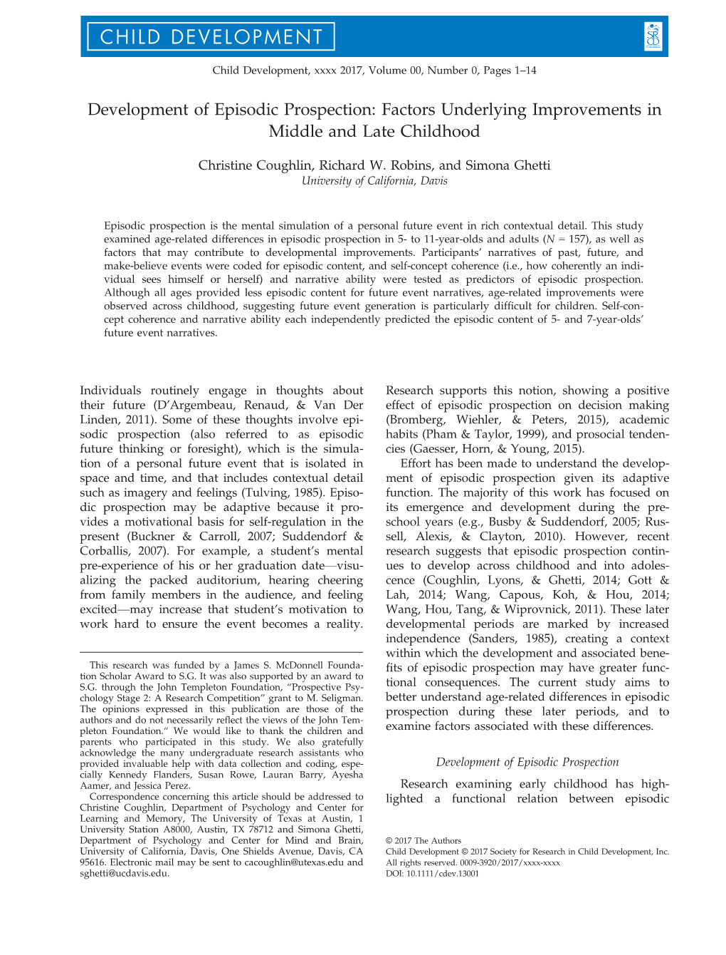 Development of Episodic Prospection: Factors Underlying Improvements in Middle and Late Childhood