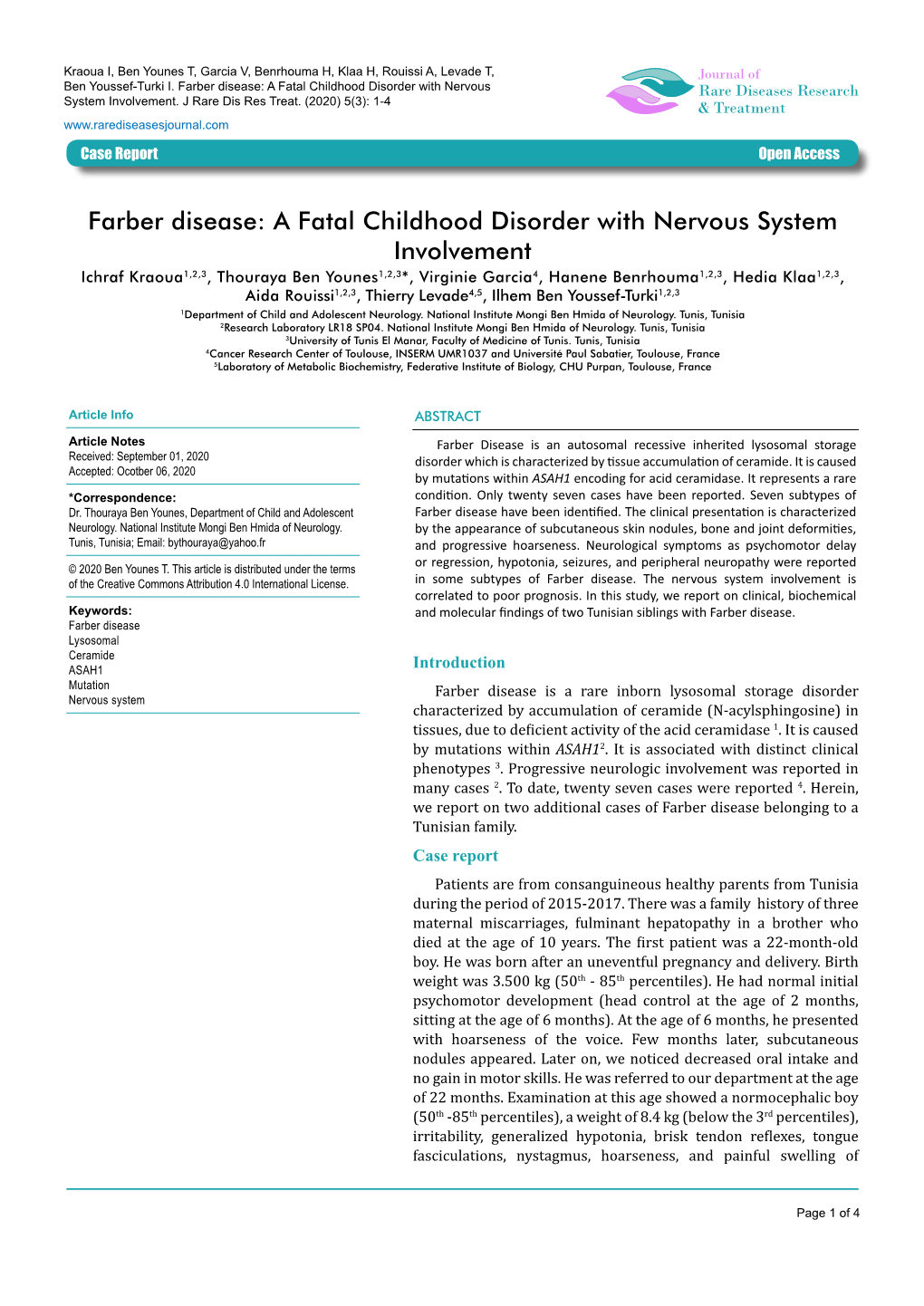 Farber Disease: a Fatal Childhood Disorder with Nervous System
