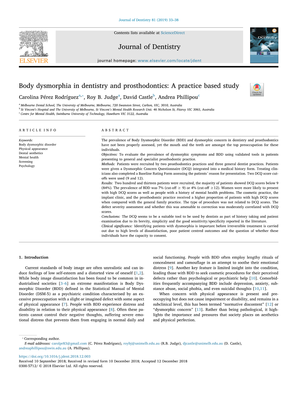 Journal of Dentistry 81 (2019) 33–38