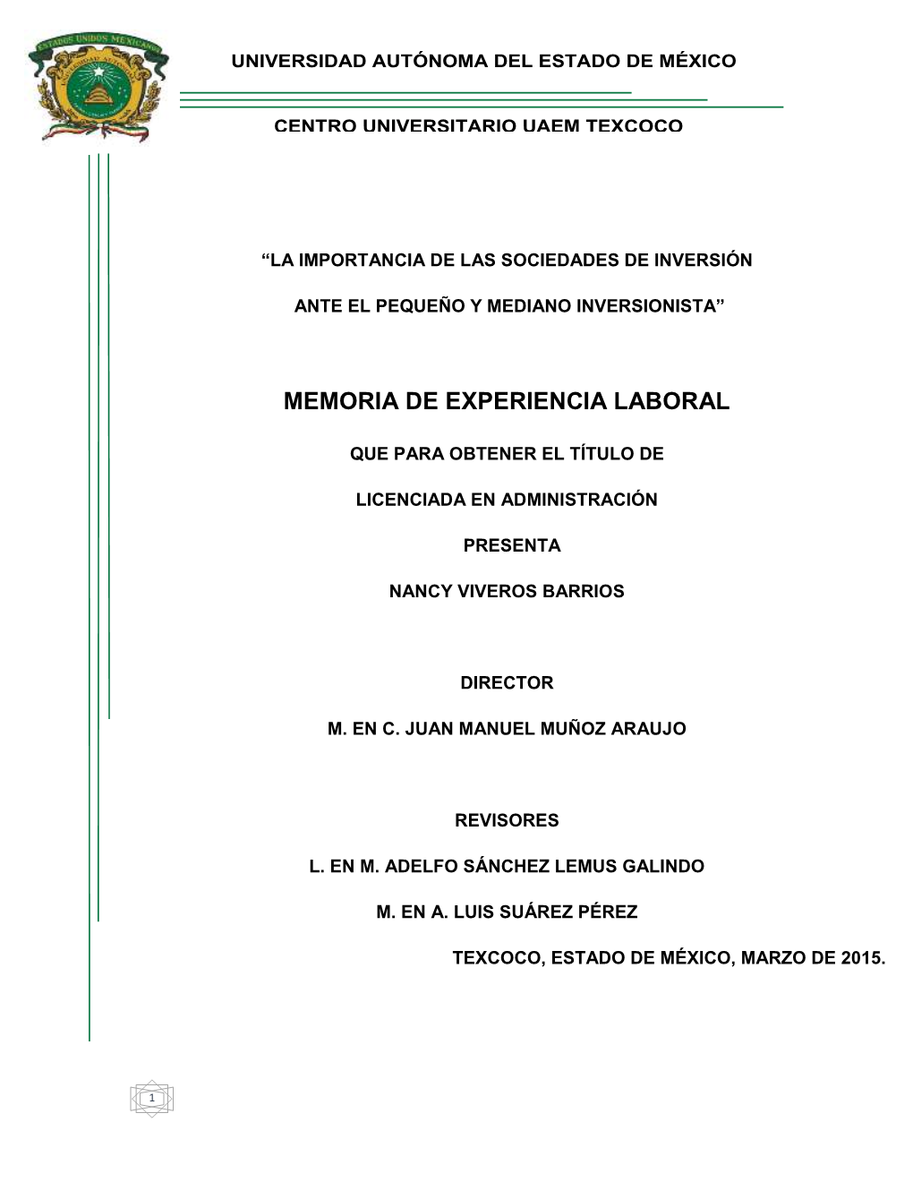 Memoria De Experiencia Laboral