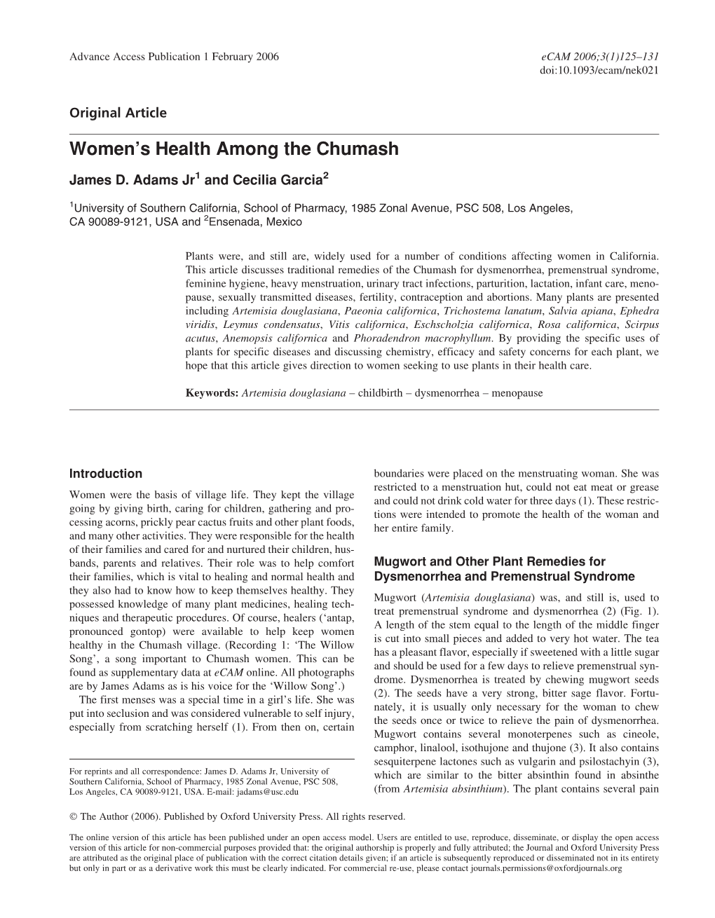 Women's Health Among the Chumash