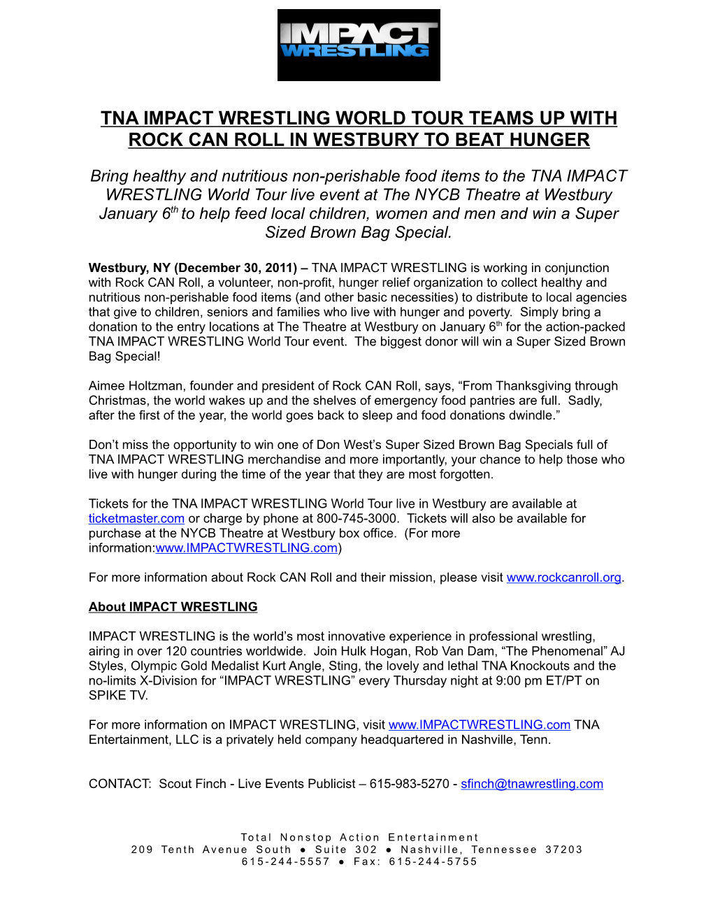 Tna Impact Wrestling World Tour Teams up with Rock Can Roll in Westbury to Beat Hunger