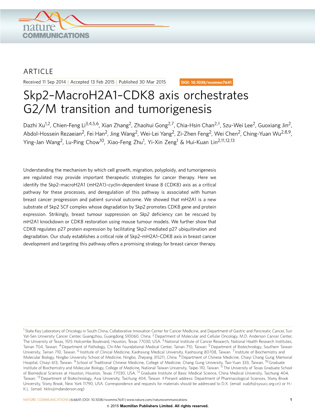 CDK8 Axis Orchestrates G2/M Transition and Tumorigenesis