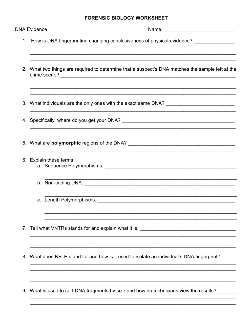 Forensic Biology Worksheet