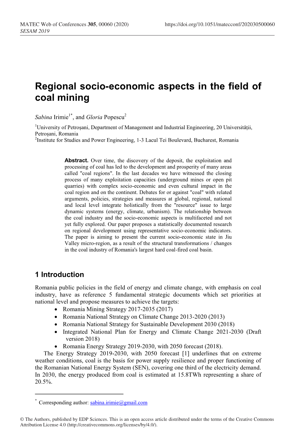 Regional Socio-Economic Aspects in the Field of Coal Mining