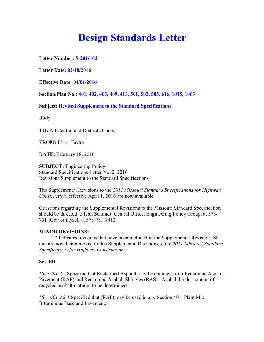 Design Standards Letter s1