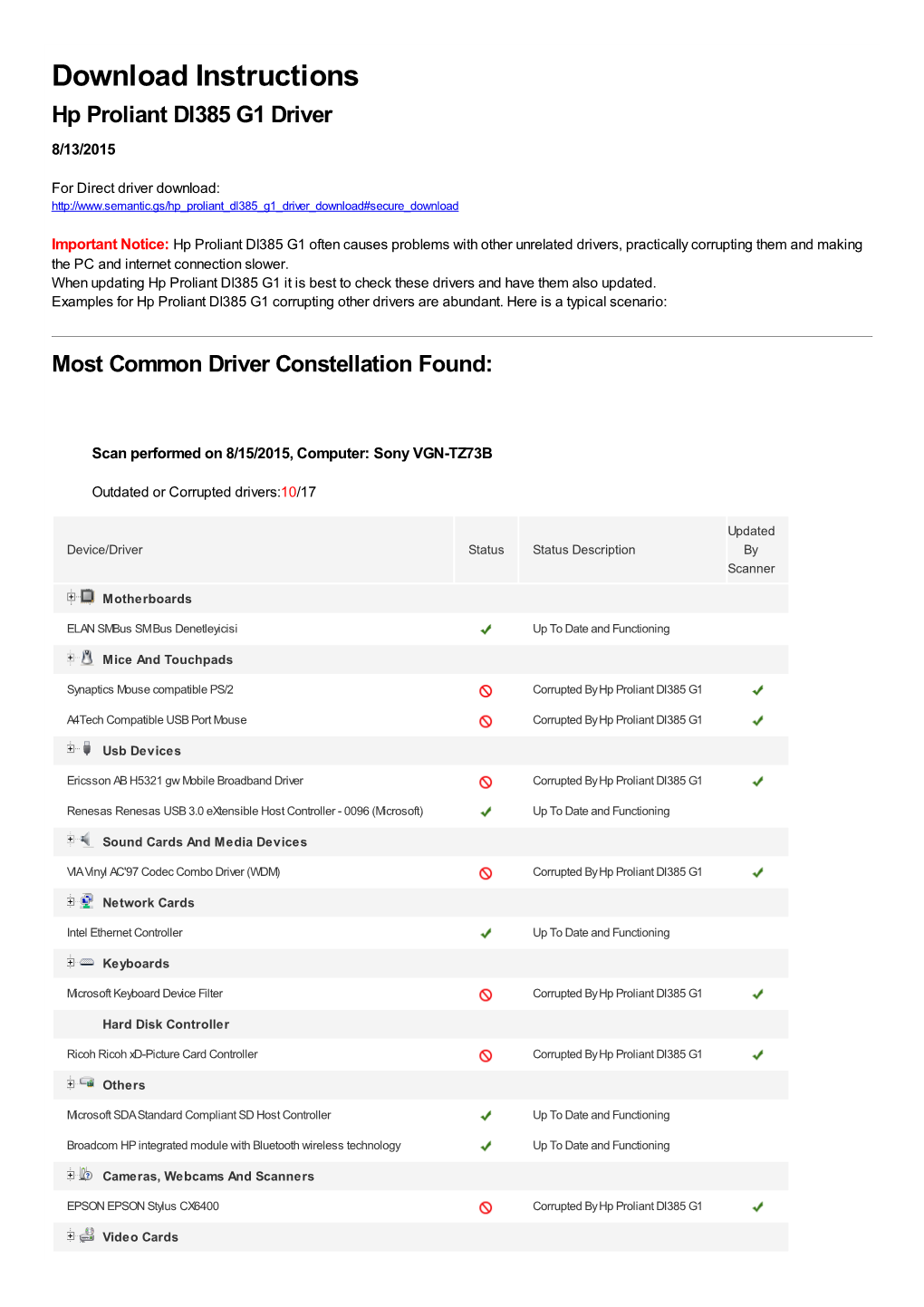 Driver Download Instructions