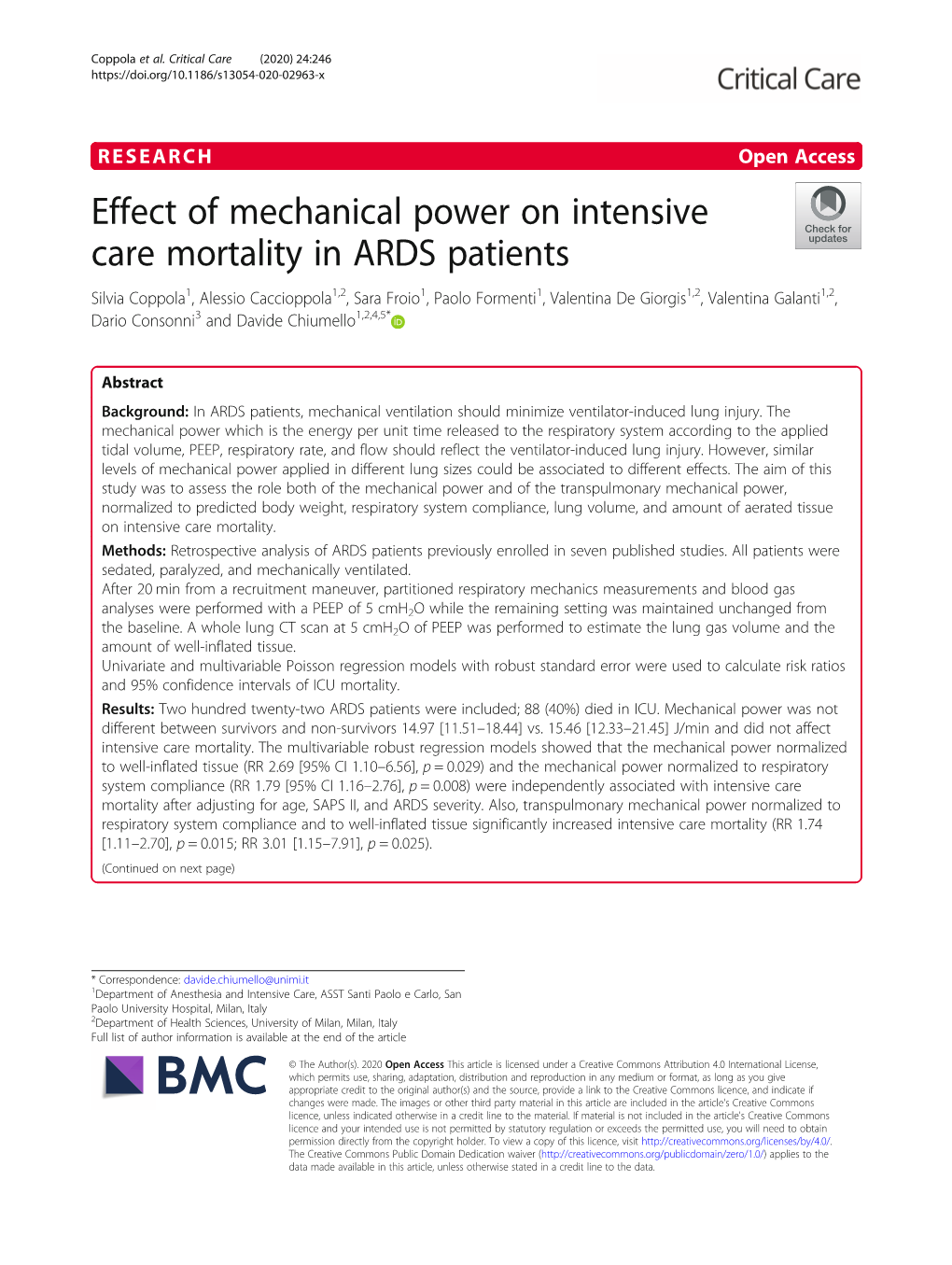 Effect of Mechanical Power on Intensive Care Mortality in ARDS