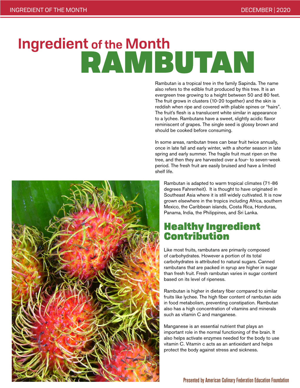 RAMBUTAN Rambutan Is a Tropical Tree in the Family Sapinda